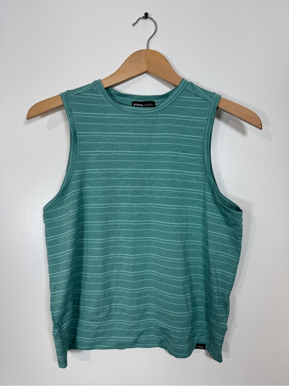 WAT83 {Prana} Green Stripe Crew Neck Relaxed Muscle Tee Tank Top